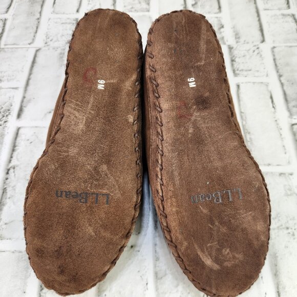 L.L. Bean Wicked Good Men's Size 9 M Brown Suede Soft Slippers Shearling Lining - Picture 8 of 11